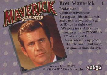 1994 Cardz Maverick Movie #1 Bret Maverick Back