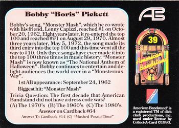 1993 Collect-A-Card American Bandstand #39 Bobby Pickett Back