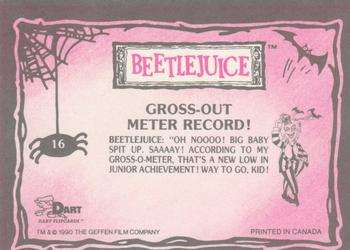 1990 Dart Beetlejuice #16 Gross-Out Meter Record! Back
