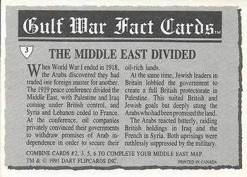 1991 Dart Gulf War Facts #3 Map / The Middle East Divided Back