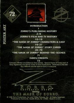 1998 DuoCards The Mask of Zorro #72 Poster Art [Index / Credits] Back