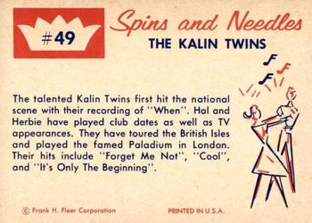 1960 Fleer Spins and Needles #49 The Kalin Twins Back