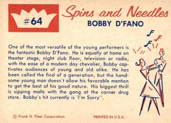 1960 Fleer Spins and Needles #64 Bobby D'Fano Back
