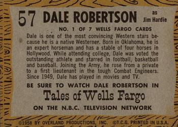 1958 Topps T.V. Westerns #57 Dale Robertson as Jim Hardie Back