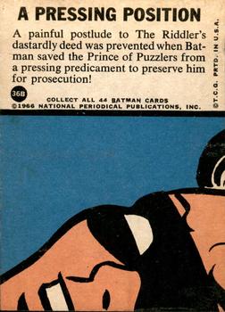 1966 Topps Batman Series B (Blue Bat Logo, Puzzle Back) #36B A Pressing Position Back