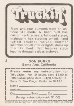 1975 Donruss Truckin' #3 1974 Dodge van Back