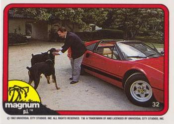 1983 Donruss Magnum P.I. #32 (Higgins and dogs; same image as 42) Front