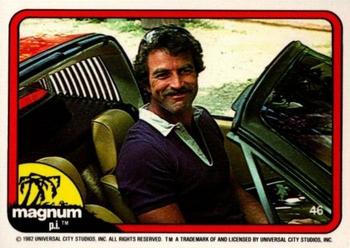 1983 Donruss Magnum P.I. #46 (sitting in driver's seat, smiling, purple shirt) Front