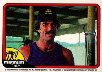 1983 Donruss Magnum P.I. #52 (mouth open, poles, purple tank top) Front