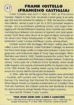 1992 Eclipse True Crime #47 Frank Costello Back
