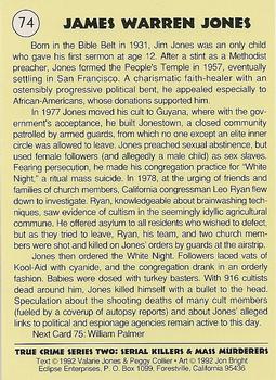 1992 Eclipse True Crime #74 Jim Jones Back