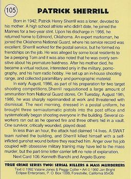 1992 Eclipse True Crime #105 Patrick Sherrill Back