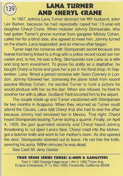 1992 Eclipse True Crime #139 Lana Turner / Cheryl Crane Back