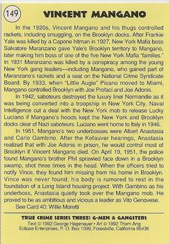 1992 Eclipse True Crime #149 Vincent Mangano Back