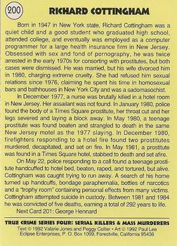 1992 Eclipse True Crime #200 Richard Cottingham Back
