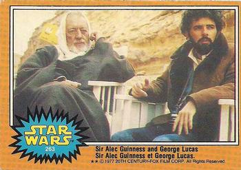 1977 O-Pee-Chee Star Wars #263 Sir Alec Guinness and George Lucas Front