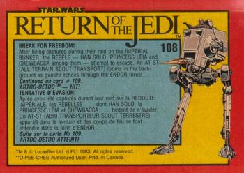 1983 O-Pee-Chee Star Wars: Return of the Jedi #108 Break for Freedom! Back