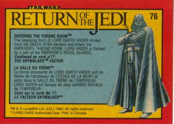 1983 O-Pee-Chee Star Wars: Return of the Jedi #76 Entering the Throne Room Back