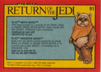 1983 O-Pee-Chee Star Wars: Return of the Jedi #91 R2-D2 Meets Wicket Back