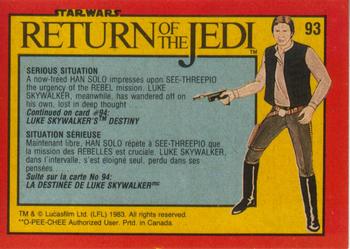 1983 O-Pee-Chee Star Wars: Return of the Jedi #93 Serious Situation Back