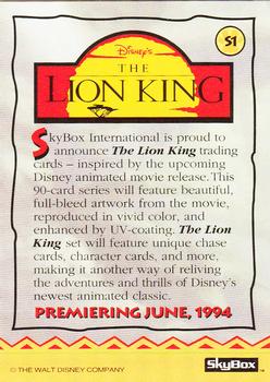 1994 SkyBox The Lion King Series 1 & 2 #S1 The Lion King Back