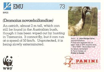 1992 Panini Wildlife In Danger #73 Emu Back