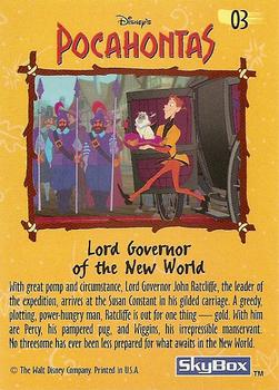 1995 SkyBox Pocahontas #3 Lord Governor of the New World Back