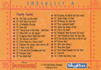 1995 SkyBox Pocahontas #89 Checklist A: 1-54 Back