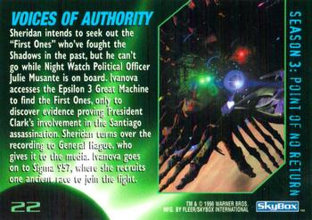 1996 SkyBox Babylon 5 #22 Voices of Authority Back