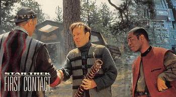 1996 SkyBox Star Trek: First Contact #34 Barclay meets a Legend Front
