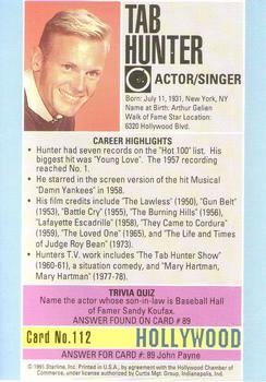 1991 Starline Hollywood Walk of Fame #112 Tab Hunter Back