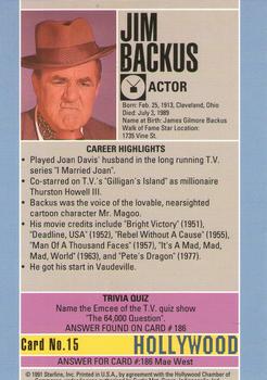 1991 Starline Hollywood Walk of Fame #15 Jim Backus Back
