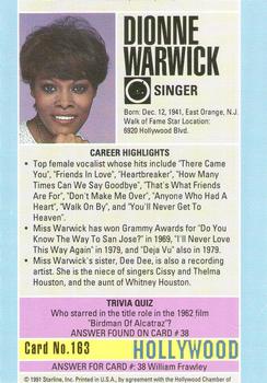 1991 Starline Hollywood Walk of Fame #163 Dionne Warwick Back