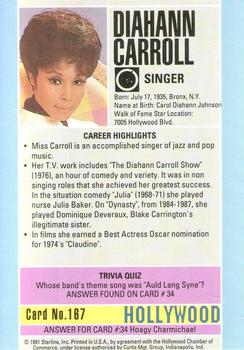 1991 Starline Hollywood Walk of Fame #167 Diahann Carroll Back