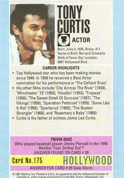 1991 Starline Hollywood Walk of Fame #175 Tony Curtis Back
