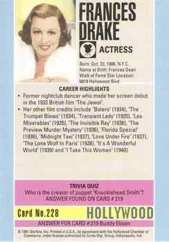 1991 Starline Hollywood Walk of Fame #228 Frances Drake Back