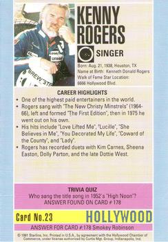 1991 Starline Hollywood Walk of Fame #23 Kenny Rogers Back