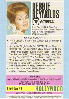 1991 Starline Hollywood Walk of Fame #43 Debbie Reynolds Back
