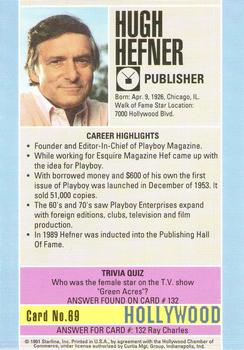 1991 Starline Hollywood Walk of Fame #69 Hugh Hefner Back