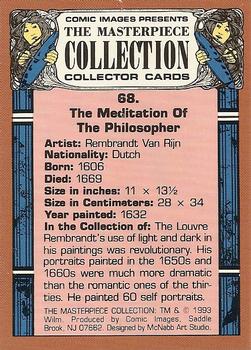 1993 Comic Images The Masterpiece Collection #68 The Meditation Of The Philosopher - Rembrandt Van Rijn - Dutch Back