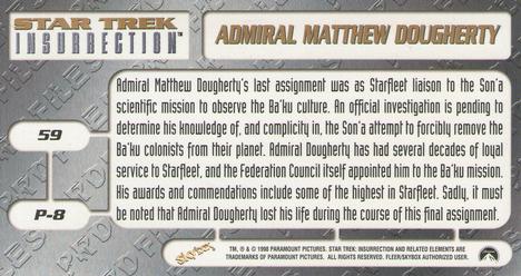 1998 SkyBox Star Trek Insurrection #59 Admiral Matthew Dougherty Back