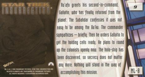 1998 SkyBox Star Trek Insurrection #9 Ru'afo greets his second-in-command ... Back