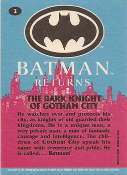 1992 O-Pee-Chee Batman Returns #2 The Dark Knight of Gotham City Back