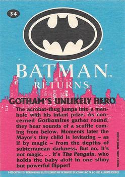 1992 O-Pee-Chee Batman Returns #34 Gotham's Unlikely Hero Back