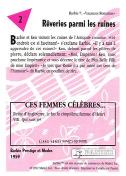 1992 Panini Barbie and Friends! (French Version) #2 Daydreaming Among the Ruins Back