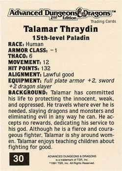1991 TSR Advanced Dungeons & Dragons - Silver #30 Talamar Thraydin Back