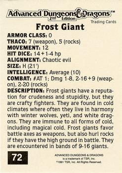 1991 TSR Advanced Dungeons & Dragons - Silver #72 Frost Giant Back
