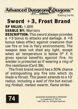 1991 TSR Advanced Dungeons & Dragons - Silver #74 Sword +3, Frost Brand Back