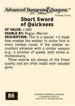 1991 TSR Advanced Dungeons & Dragons - Silver #86 Short Sword of Quickness Back