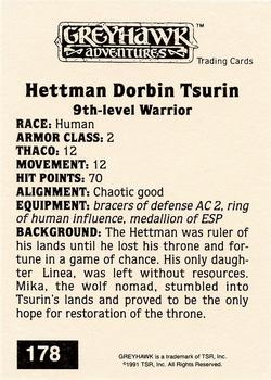 1991 TSR Advanced Dungeons & Dragons - Silver #178 Hettman Dorbin Tsurin Back